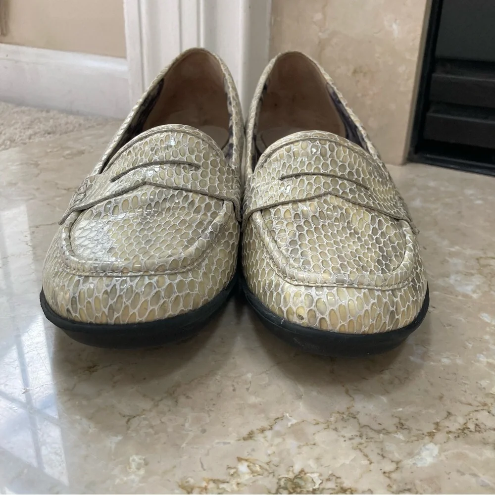 Aquatalia Snakeskin Slip On Penny Loafer Flats, Size 8.5